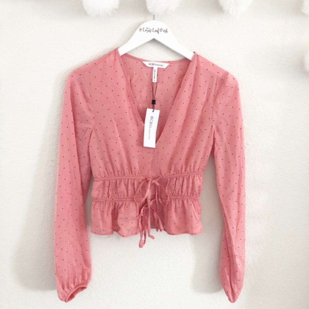 BCBGeneration Tie Front Long Sleeve Top NWT - Picture 2 of 4